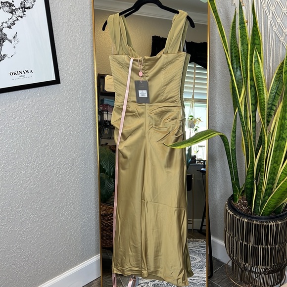 House of CB 'Natalya' Olive Satin Corset Midi Dress NWOT - Picture 10 of 12